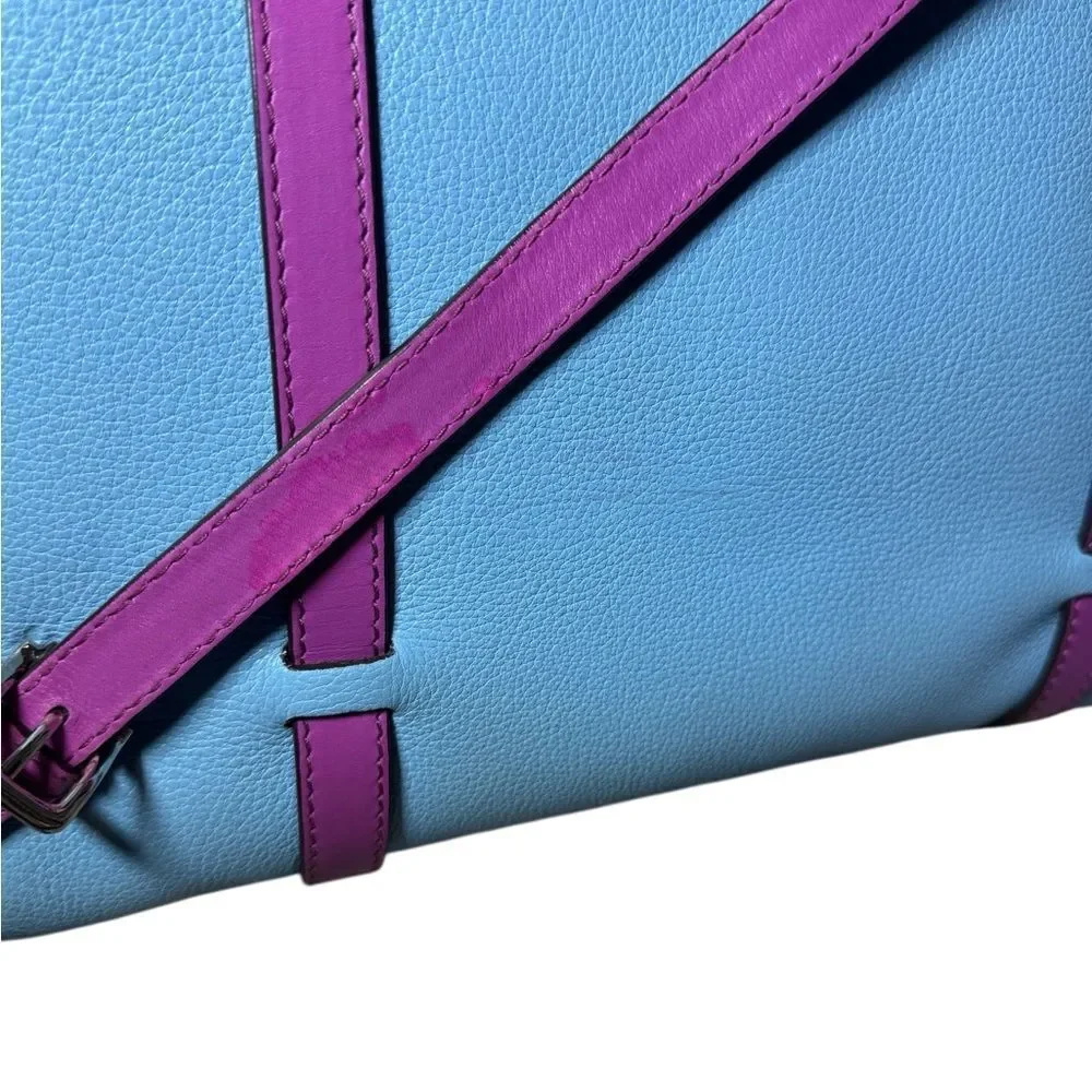 DOLCE & GABBANA Blue Leather Briefcase Backpack Top Handle Satchel Fuchsia Strap
